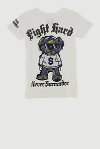 Little Boys Fight Hard Never Surrender Bear Graphic Tee, White, Size 4