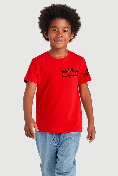 Little Boys Fight Hard Bear Patch Graphic Tee, Red, Size 5
