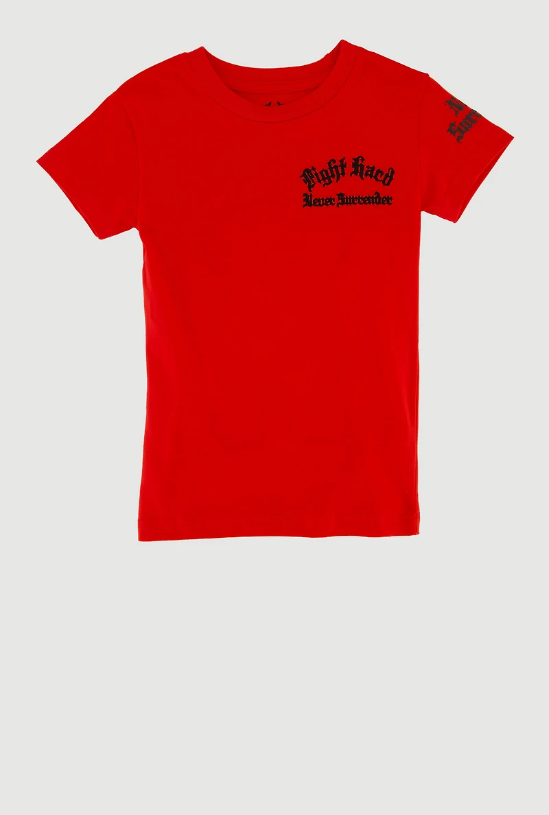 Little Boys Fight Hard Bear Patch Graphic Tee, Red, Size 5