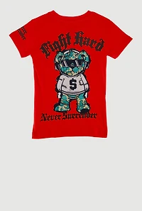 Little Boys Fight Hard Bear Patch Graphic Tee, Red, Size 5