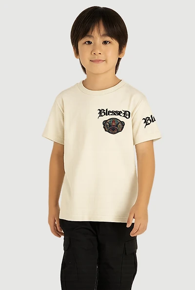 Little Boys Blessed Bear Graphic Tee, Beige, Size 7