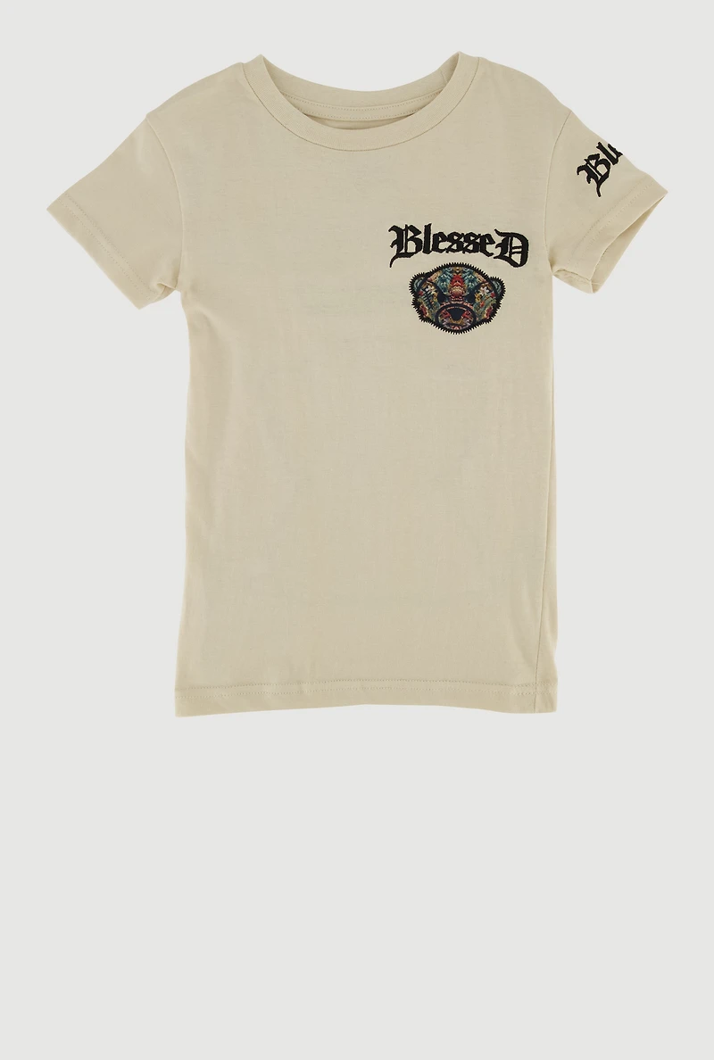 Little Boys Blessed Bear Graphic Tee, Beige, Size 7