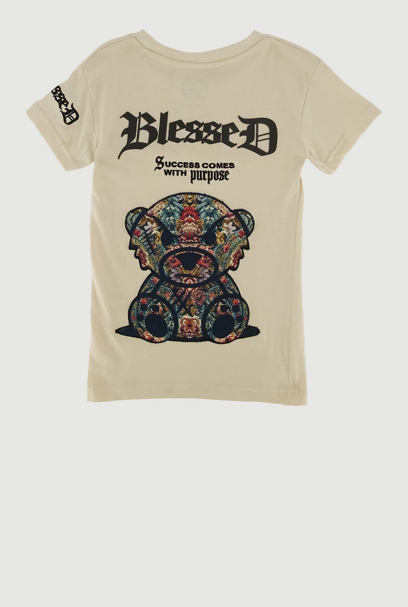 Little Boys Blessed Bear Graphic Tee, Beige, Size 7