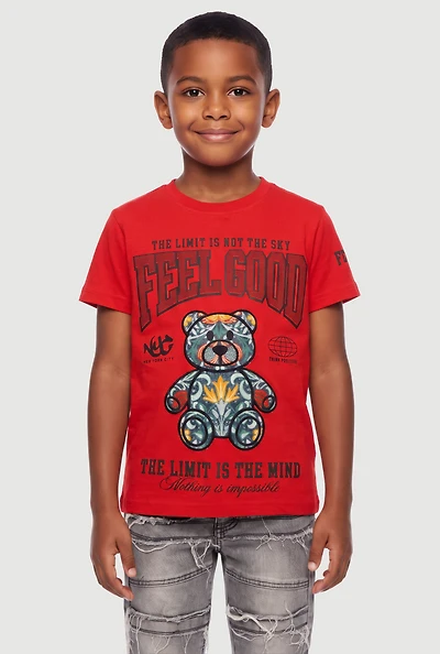 Little Boys Feel Good Bear Graphic Tee