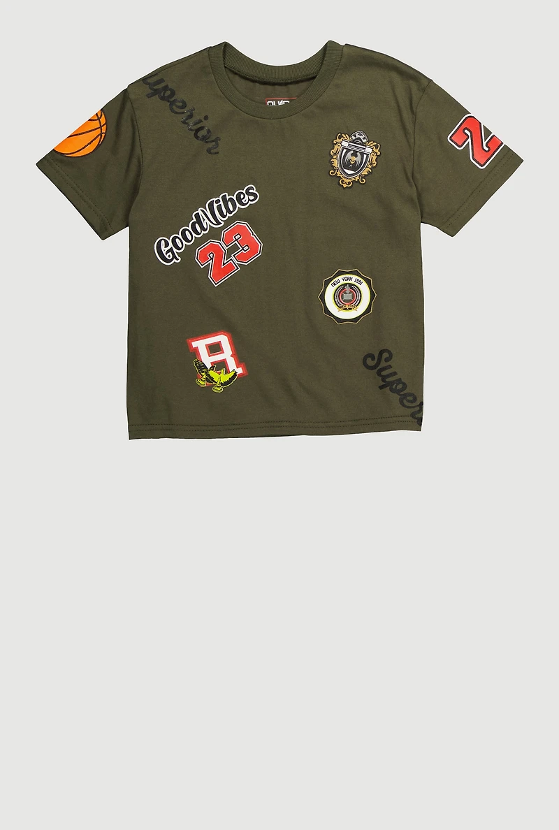 Little Boys Good Vibes 23 Graphic T-Shirt, Green, Size 4