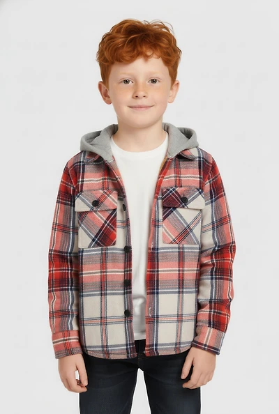 Little Boys Sherpa Lined Flannel Button Front Hoodie
