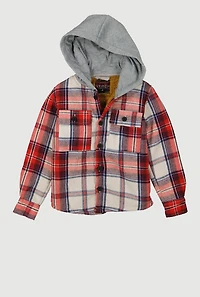 Little Boys Sherpa Lined Flannel Button Front Hoodie