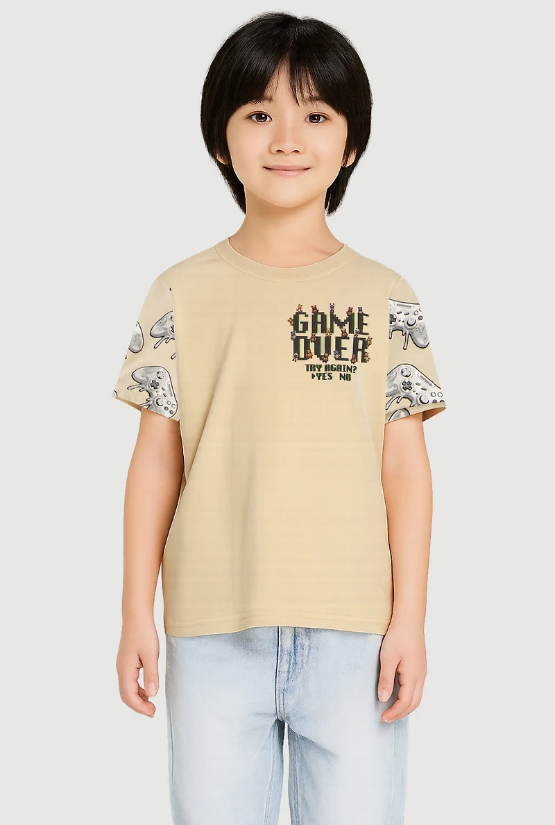 Little Boys Game Over Graphic Tee, Beige, Size 5-6