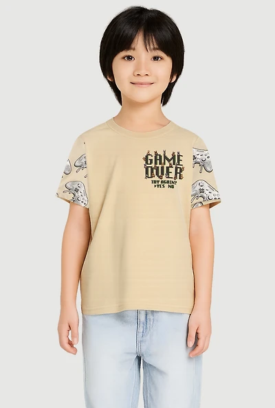 Little Boys Game Over Graphic Tee, Beige, Size 4