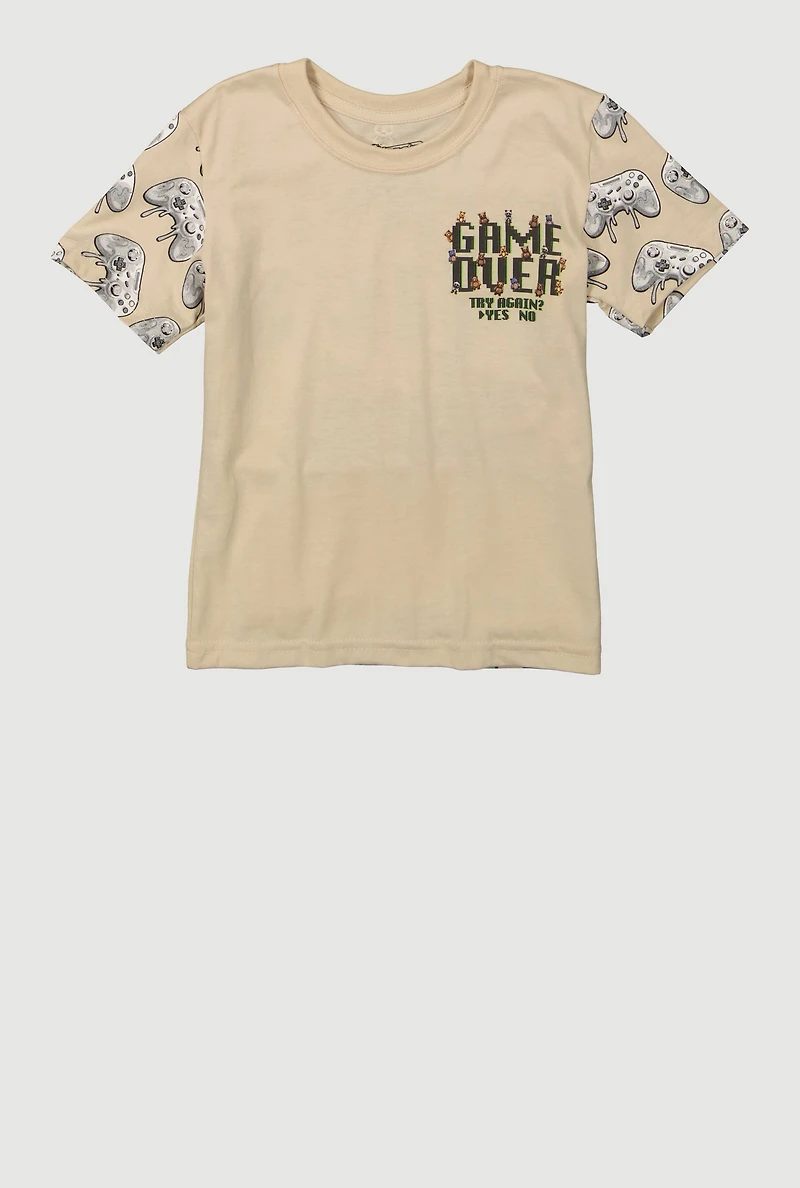 Little Boys Game Over Graphic Tee, Beige, Size 5-6