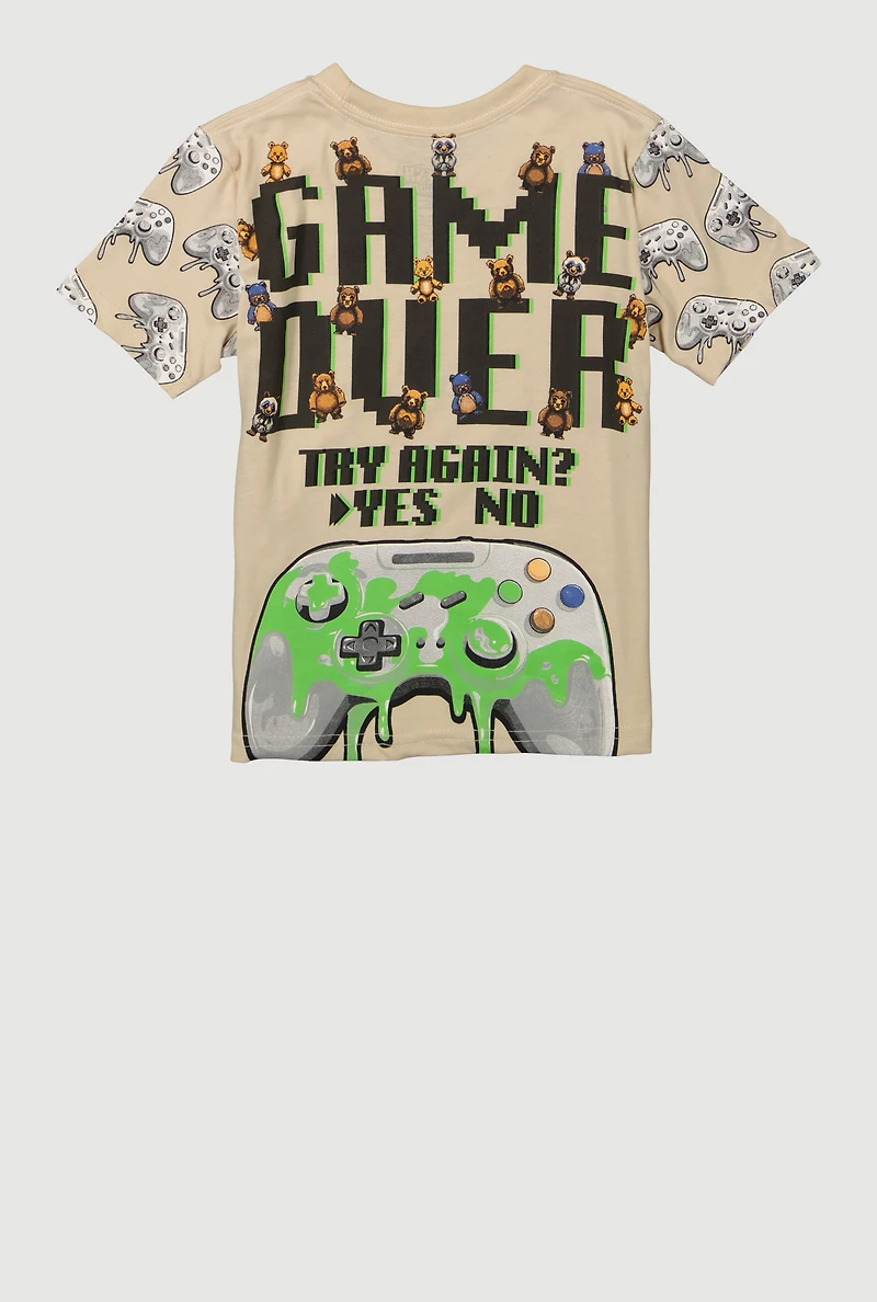Little Boys Game Over Graphic Tee, Beige, Size 5-6