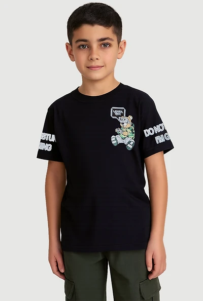 Little Boys Level Up Gamer Teddy Graphic Tee, Black, Size 5-6