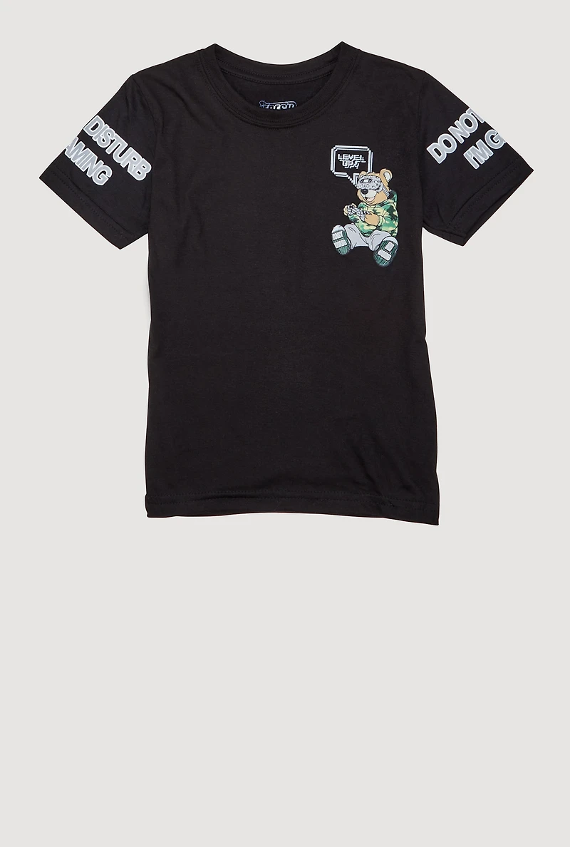 Little Boys Level Up Gamer Teddy Graphic Tee, Black, Size 5-6