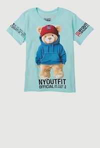 Little Boys NYC Outfit Bear Graphic Tee, Blue,