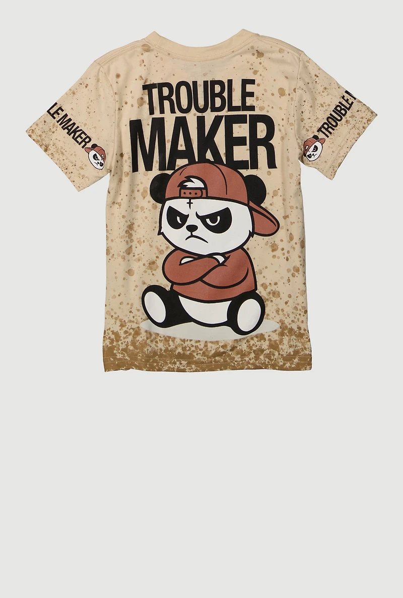 Little Boys Trouble Maker Panda Graphic Tee, Beige,