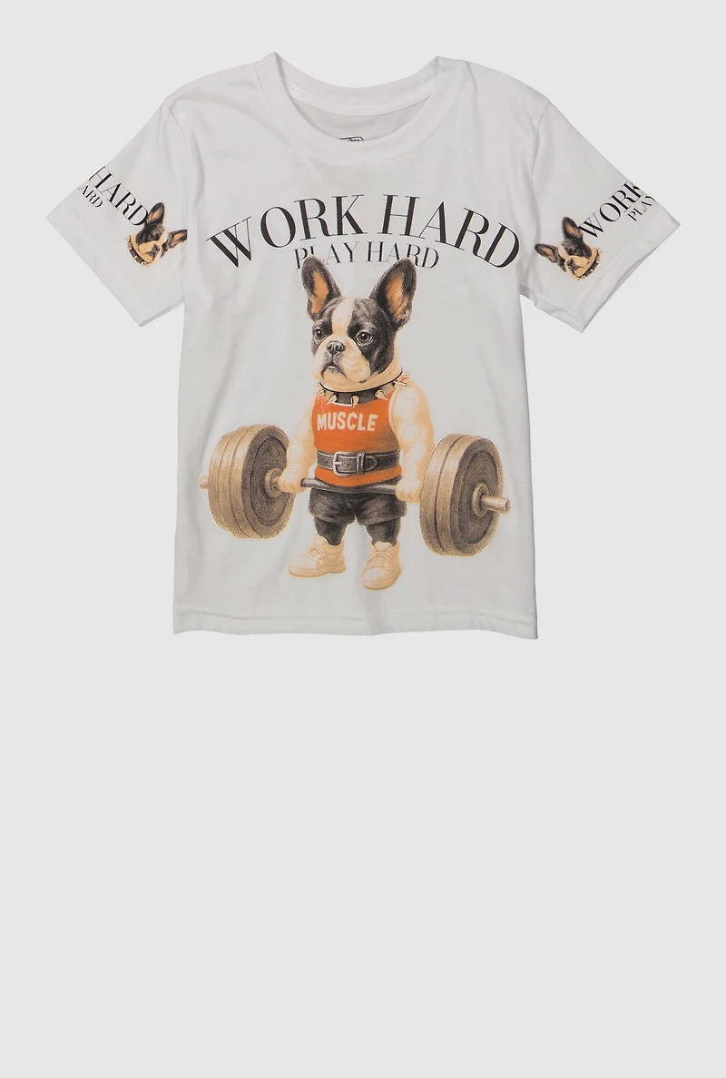 Little Boys Work Hard Play Hard Graphic Tee, White, Size 5-6