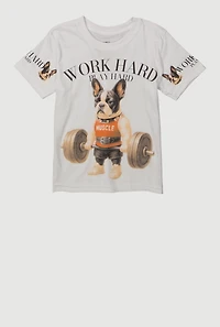 Little Boys Work Hard Play Hard Graphic Tee, White, Size 5-6