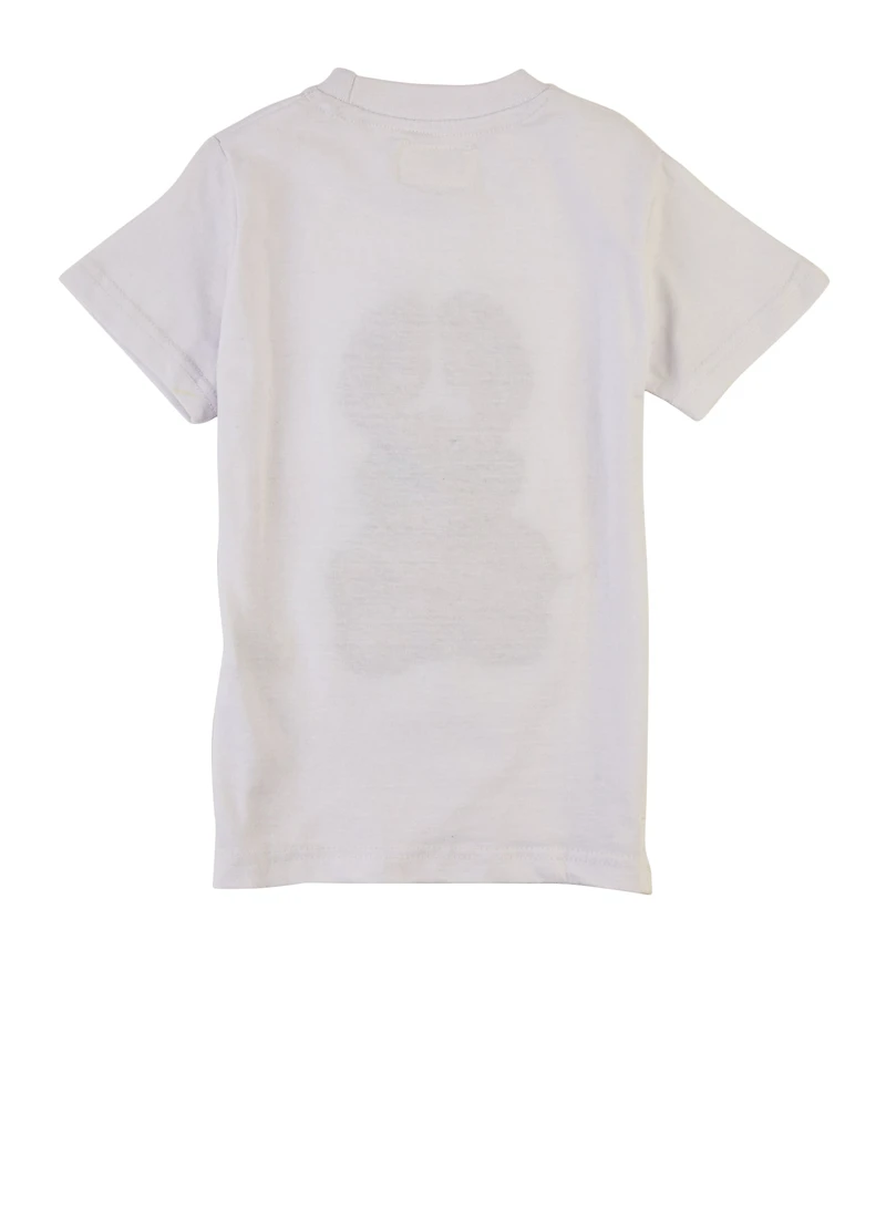 Little Boys Bunny Chenille Patch Short Sleeve Graphic Tee, White, Size 6