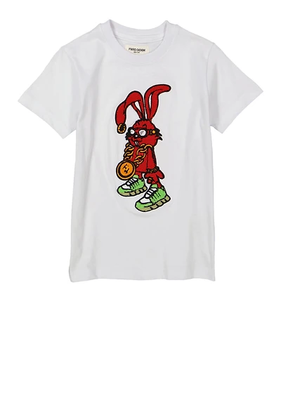 Little Boys Bunny Chenille Graphic Tee, White, Size 5