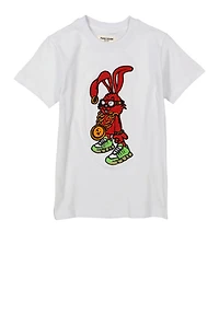 Little Boys Bunny Chenille Graphic Tee, White, Size 5