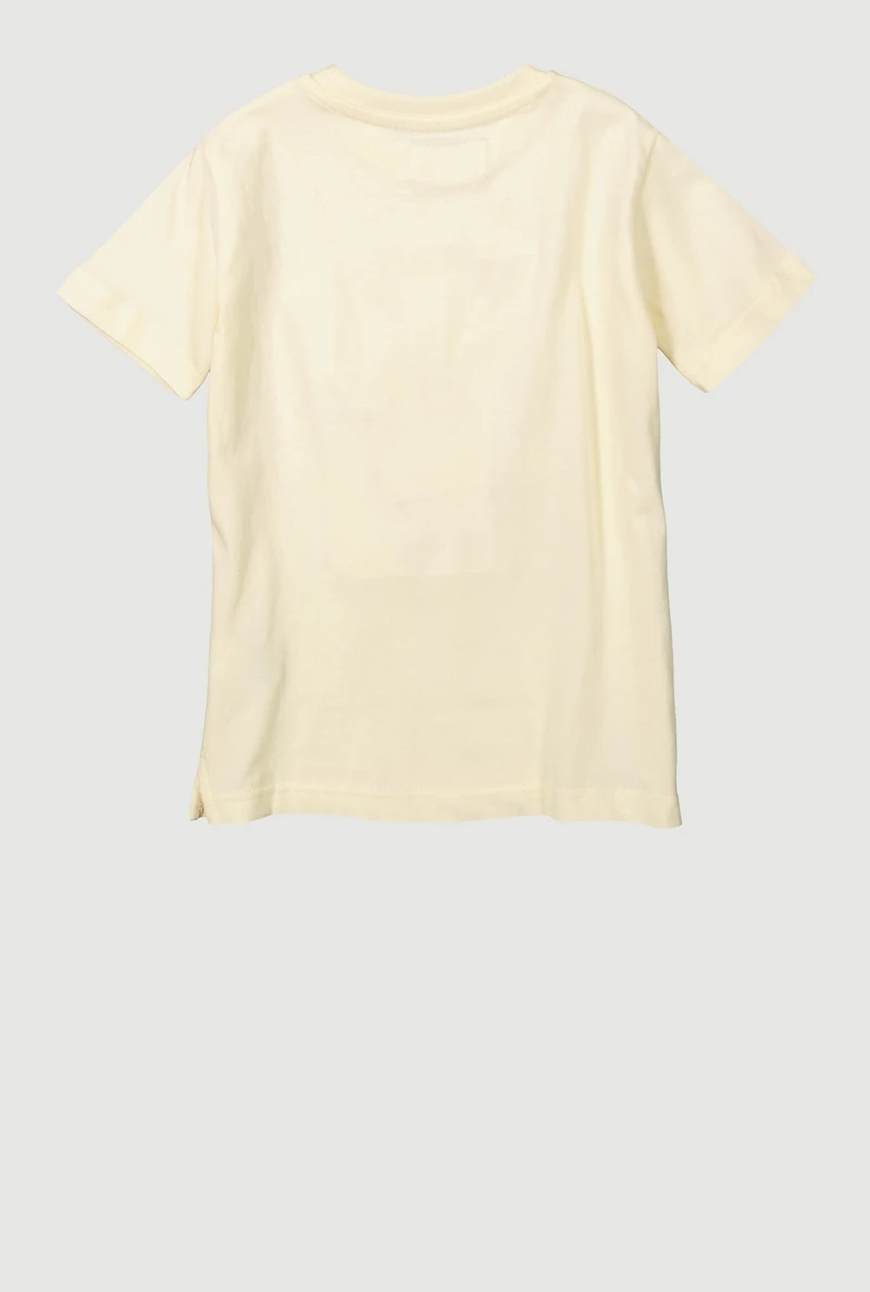 Little Boys Paint Splatter Embroidered Teddy Graphic Tee, Beige, Size 5