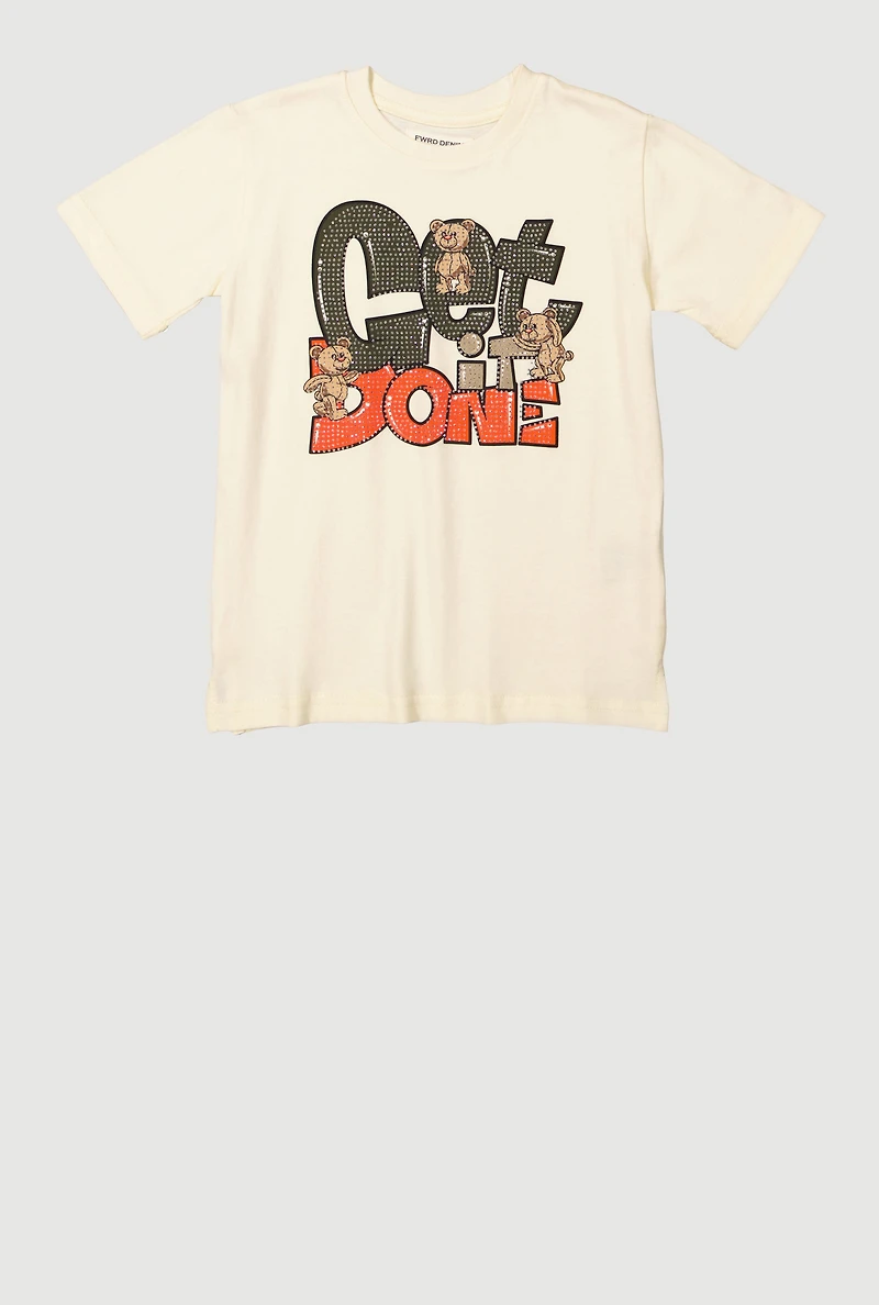 Little Boys Get It Done Rhinestone Graphic Tee, Beige, Size 4