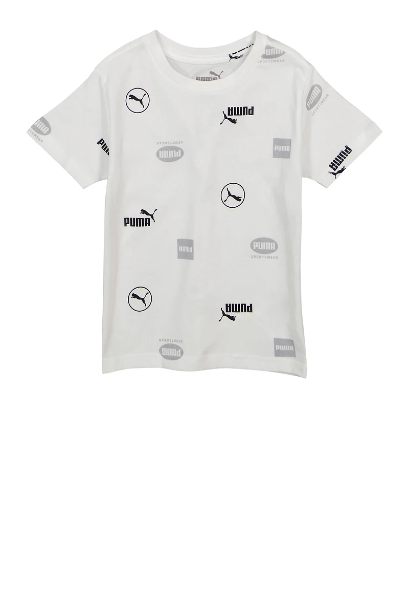 Little Boys Puma Sportswear Printed T Shirt, White, Size 6