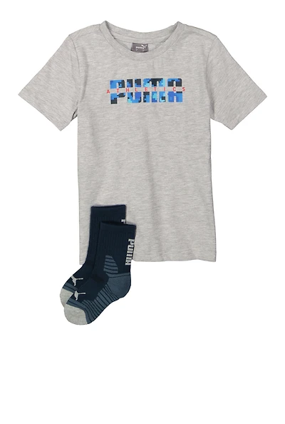 Little Boys Puma Short Sleeve T-Shirt with Socks