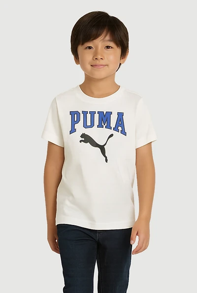 Little Boys Logo Graphic Crew Neck Short Sleeve T-Shirt, White, Size 7