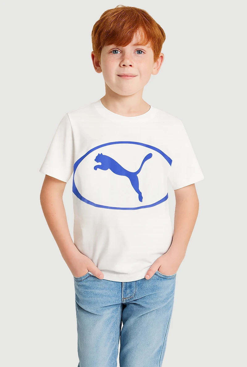 Little Boys Logo Graphic Short Sleeve T-Shirt, White, Size 6