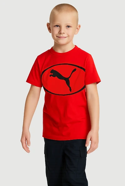 Little Boys Logo Graphic Crew Neck T-Shirt, Red, Size 6