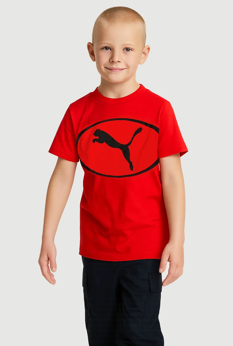 Little Boys Logo Graphic Crew Neck T-Shirt, Red, Size 4