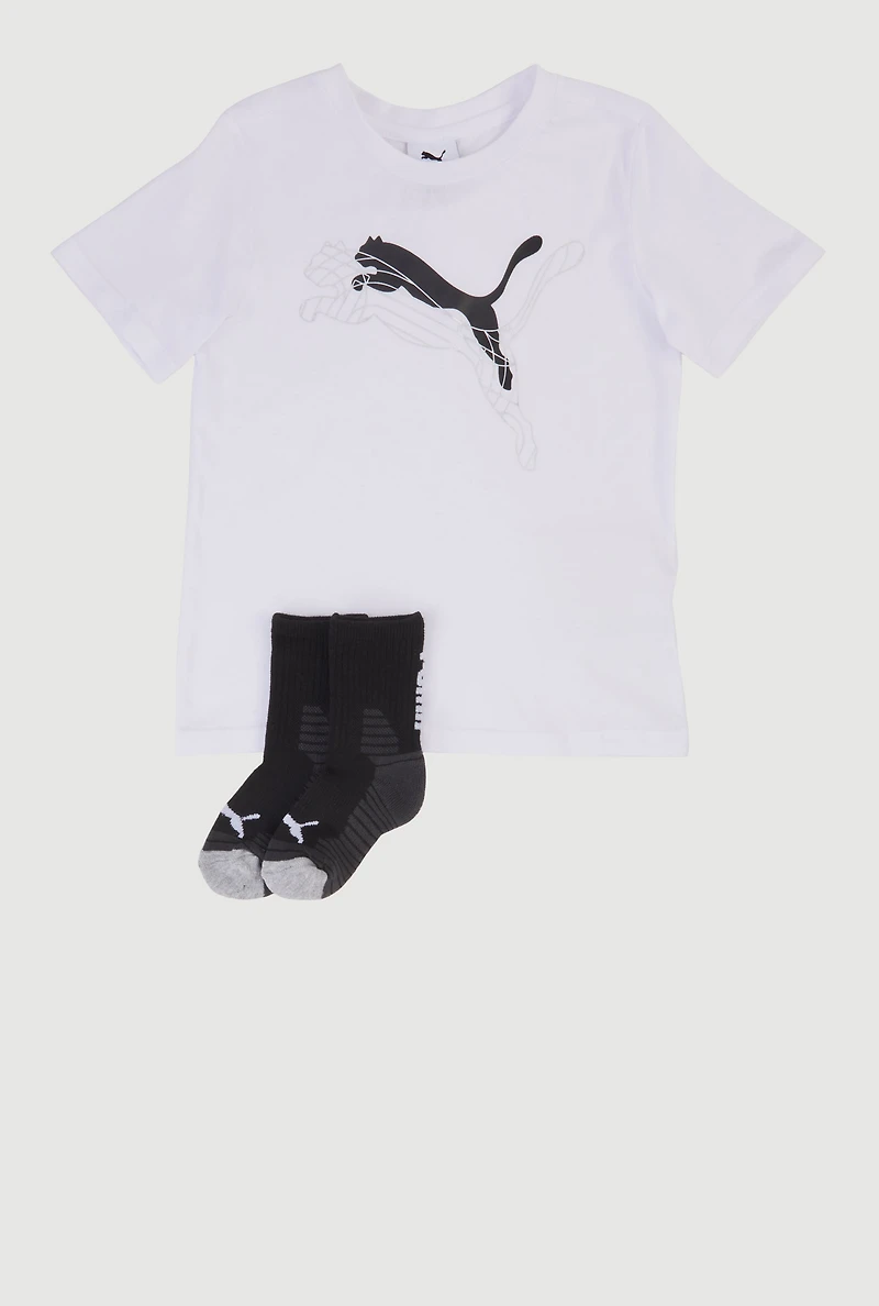 Little Boys Puma Graphic Tee and Socks Set, White, Size 6