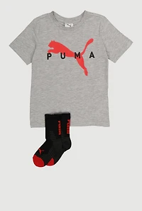 Little Boys Puma Logo Graphic Print Tee with Socks