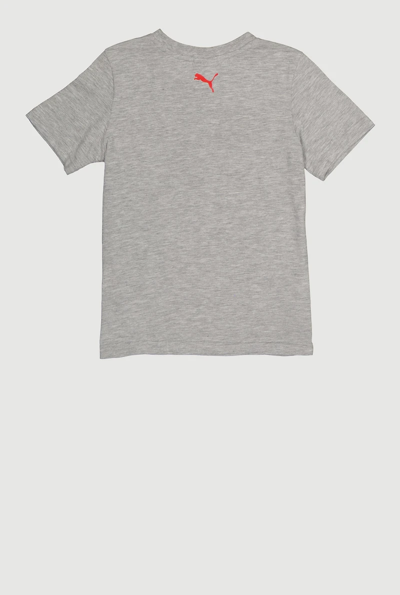 Little Boys Puma Logo Graphic Print Tee with Socks, Grey, Size 7