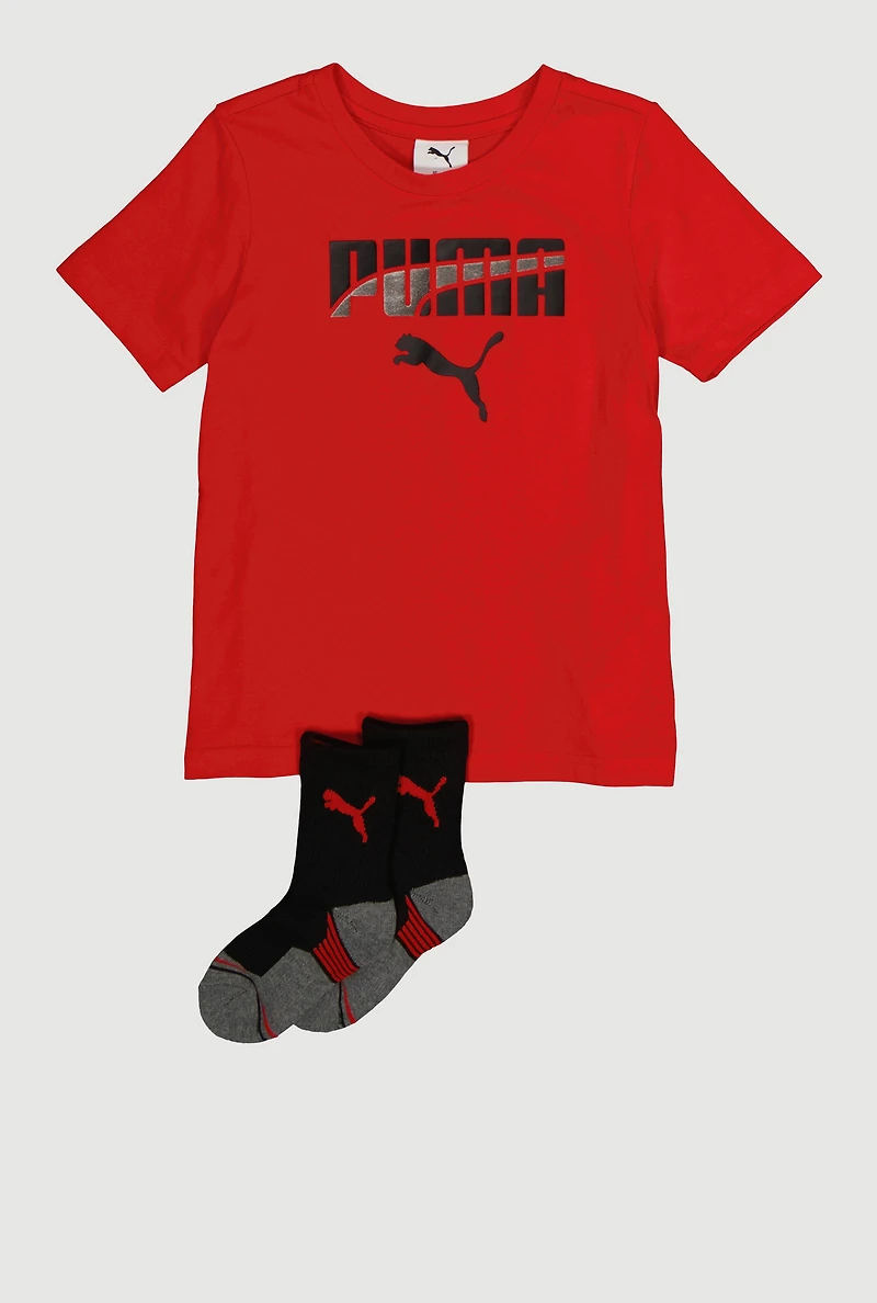 Little Boys Puma Graphic Tee with Color Block Socks