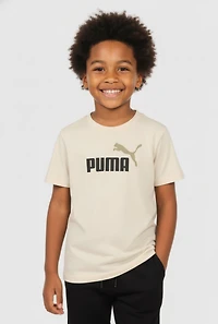 Little Boys Puma Logo Graphic Tee with Socks, Beige, Size 4