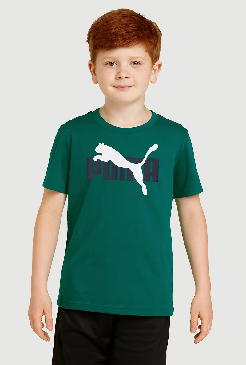 Little Boys Puma Graphic Tee and Contrast Trim Socks Set, Green, Size 7