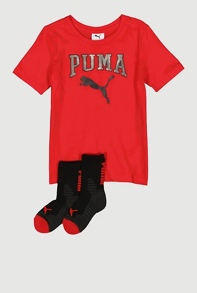 Little Boys Puma Graphic Tee and Socks, Red, Size 6