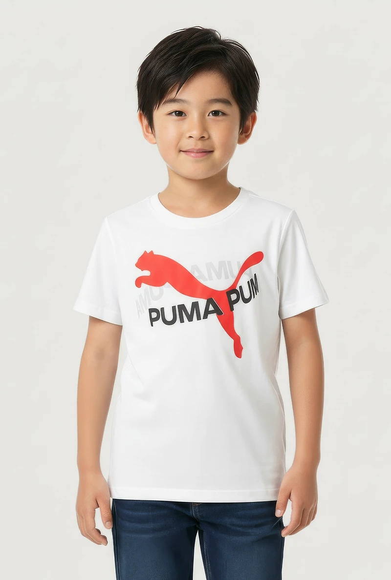 Little Boys Puma Graphic Tee with Socks, White, Size 6