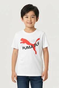 Little Boys Puma Graphic Tee with Socks, White, Size 6