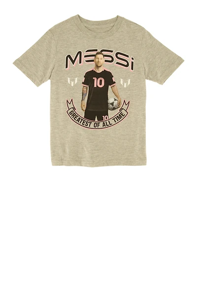 Little Boys Messi GOAT Graphic Tee, Grey, Size 6