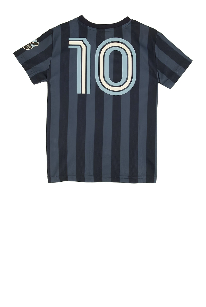 Little Boys Messi Striped Jersey Top, Blue, Size 6
