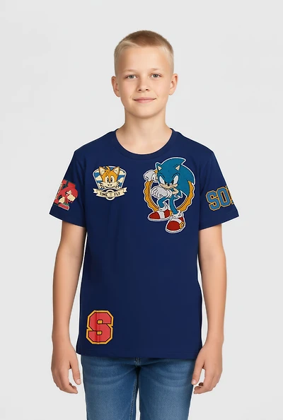 Boys Sonic the Hedgehog Chenille Patch Graphic Tee, Blue, Size 8