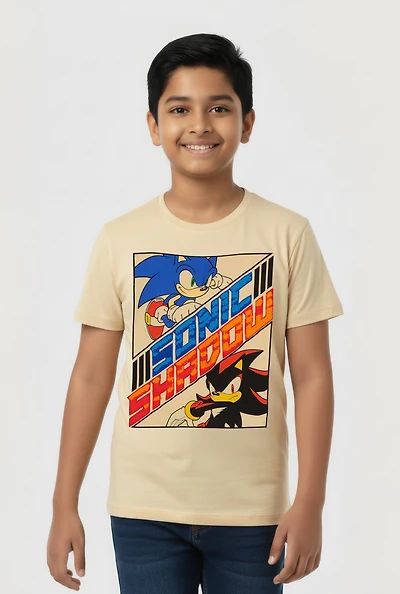 Boys Chenille Sonic and Shadow Patch Graphic Tee