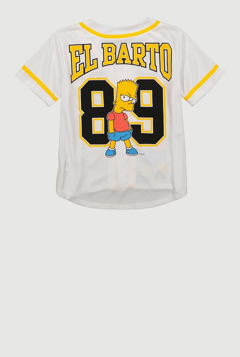 Boys Bart Simpson Graphic V Neck Baseball Jersey, White, Size 14-16