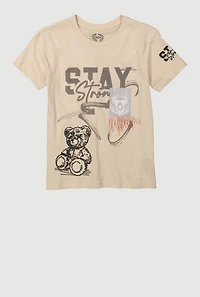 Boys Stay Strong Teddy Graphic Tee, Beige, Size 8