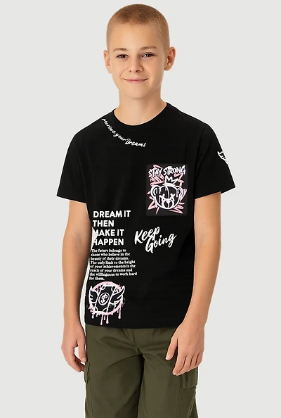 Boys Dream It Then Make It Happen Graphic Tee, Black, Size 8