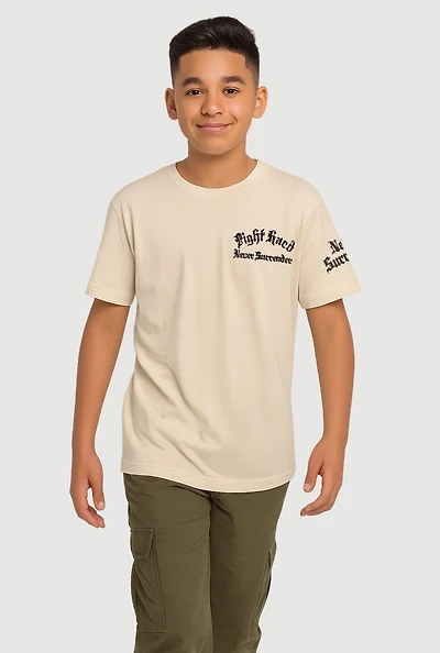 Boys Fight Hard Never Surrender Graphic Tee, Beige, Size 14-16