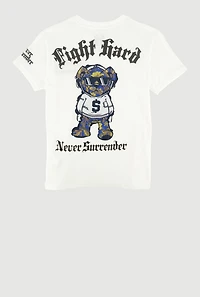 Boys Fight Hard Never Surrender Bear Patch Graphic Tee